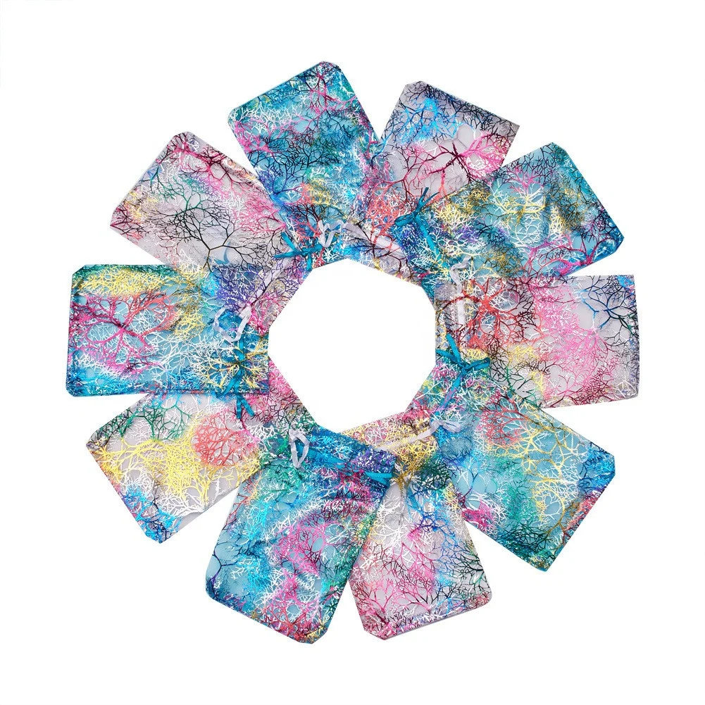 Hot wholesale gift candy packaging  bag hot stamping foil drawstring jewelry Organza Bag