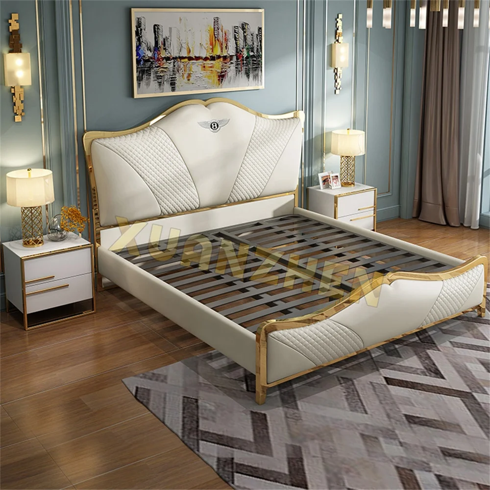 Bedroom furniture gold stainless steel modern luxury bed base metal frame base double metal bed frame metal beds