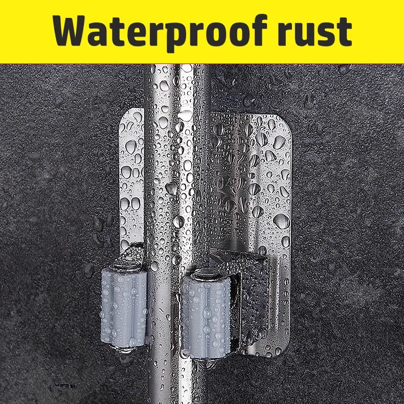 304 Stainless Steel Wall Mount Self-Adhesive Non-Slip Heavy Duty Garden Tool Holder Garage Bathroom Organizer Mop Broom Holder