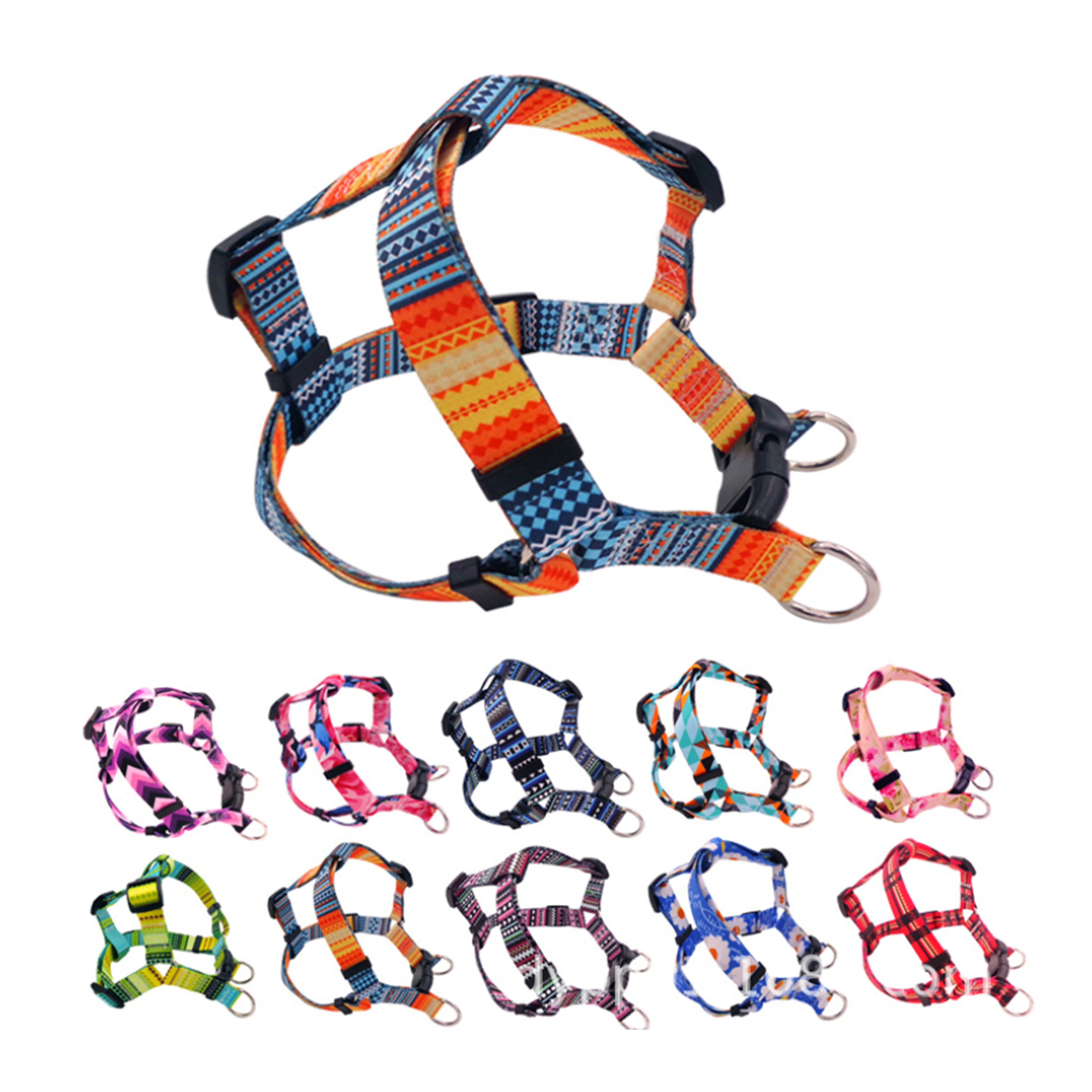 Amazon Handmade Polyester Dog Harness Custom Logo Dog Collar Leash Printing Pattern Pet Harness For Dog