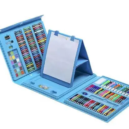 Non-Toxic Kids Plastic Case Watercolor Pen Colour Pencil 208 Pieces Art Drawing Set With Easel Kit