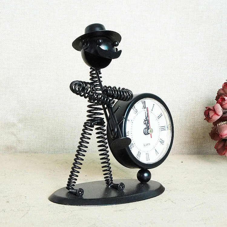 Little Iron Man Black creative desktop metal clock creative gift ideas home decor