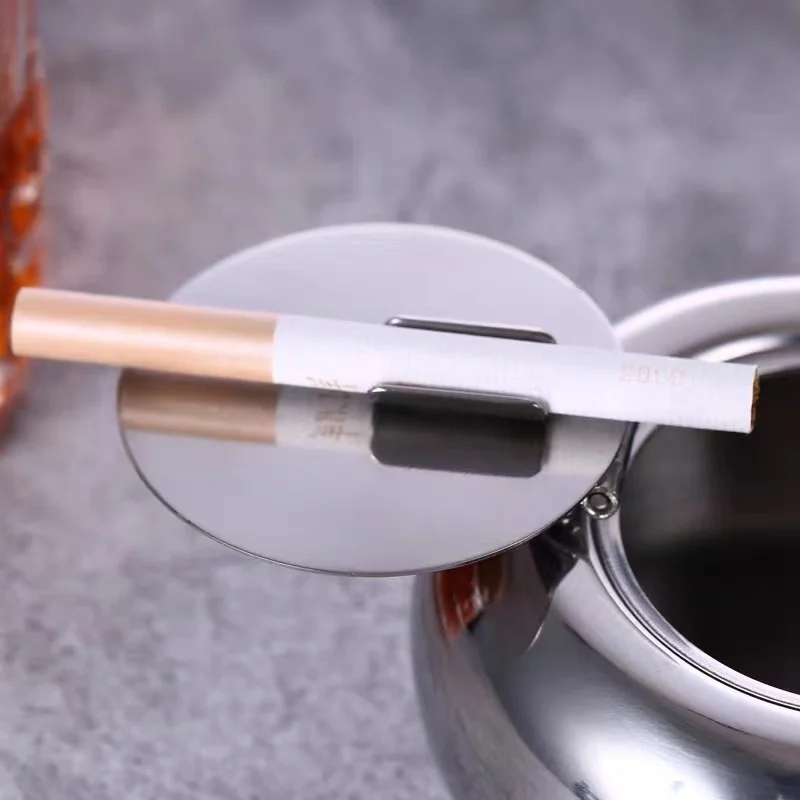 100mm  stainless steel Drum shape  portable windproof smokeless cigar ashtray with lid home office outdoor