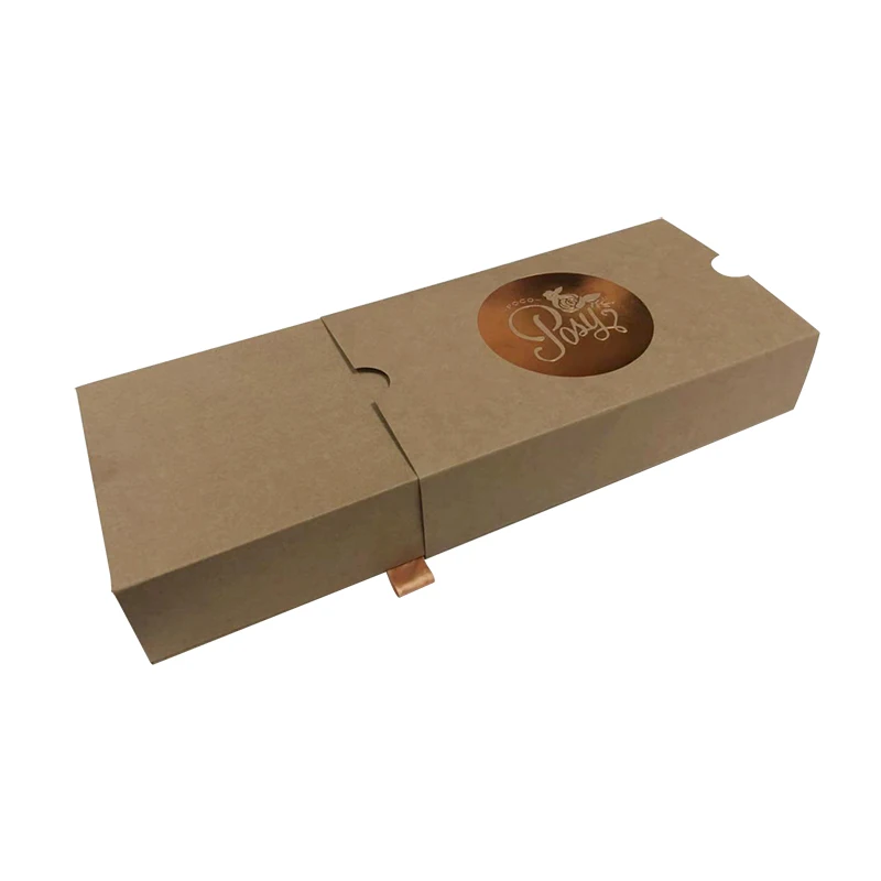 Eco Friendly Brown Kraft Paper Foldable Drawer Gift Box Custom Luxury Socks Drawer Sliding Packaging Box With Plastic Sleeve