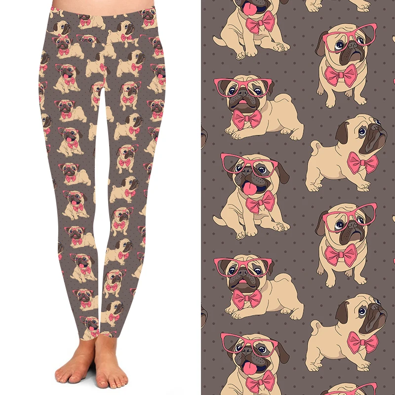 Factory wholesale small MOQ mix design peach skin buttery soft women dog printed leggings