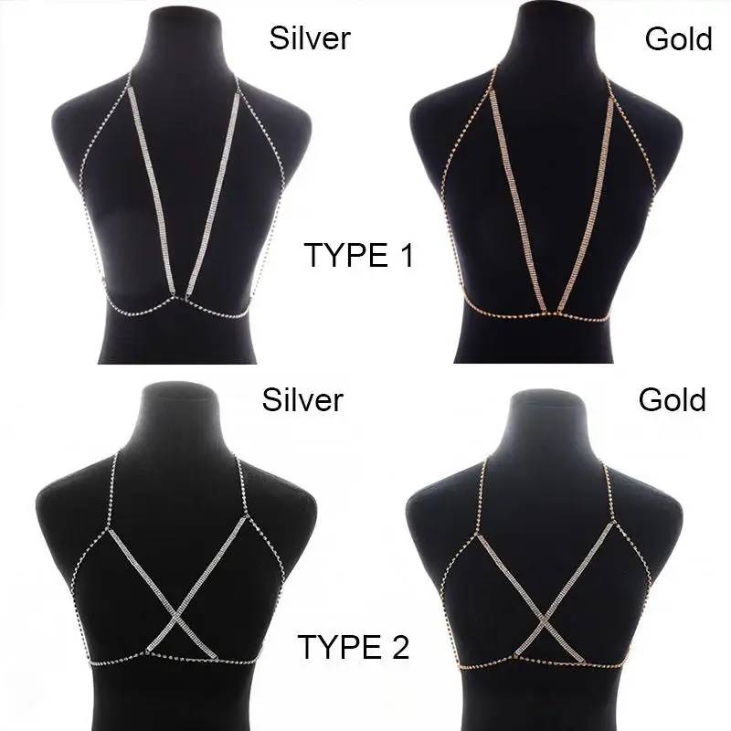 Wholesale Crystal Sexy Bra Chest Chain Shinning Rhinestone Beach Bikini Belly Chain Women Fashion Jewelry Body Chain