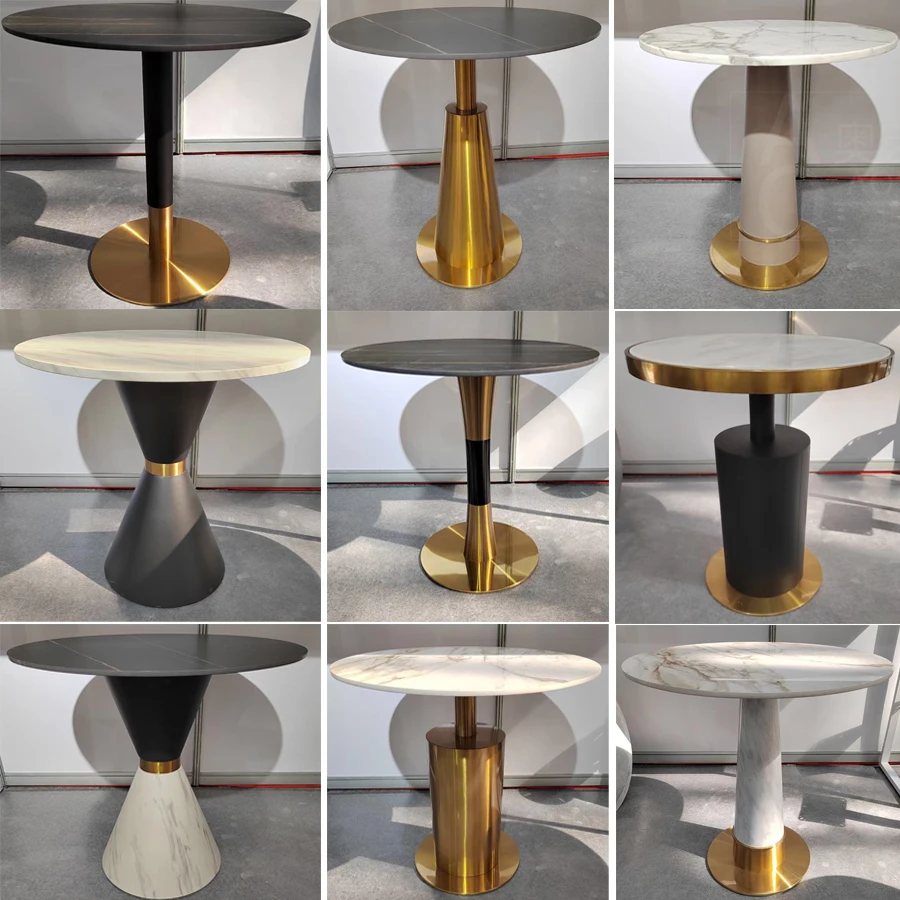 Modern  Restaurant Furniture marble Table Commercial Bar Chinese Luxury stainless steel table for hotel use