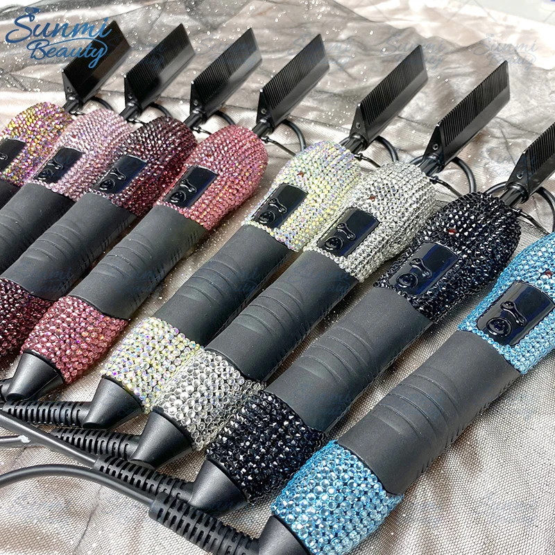 Wholesale Private Label Copper Hair Straightener Bling Hot Combs,Electric Hot Comb 500 Degrees,Custom Logo Hot Comb Electric