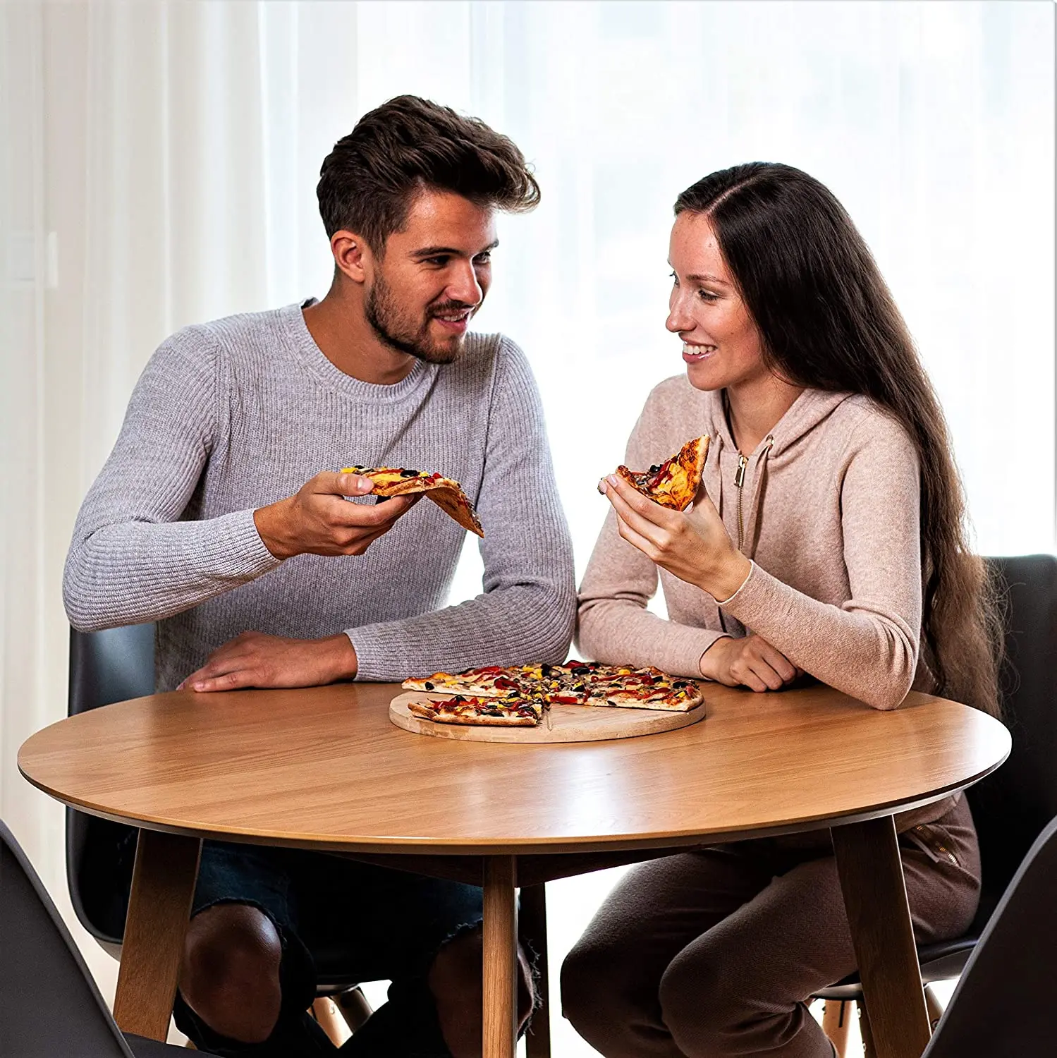 Double-Sided Wooden Cutting Board with Cutter Bamboo Pizza Board