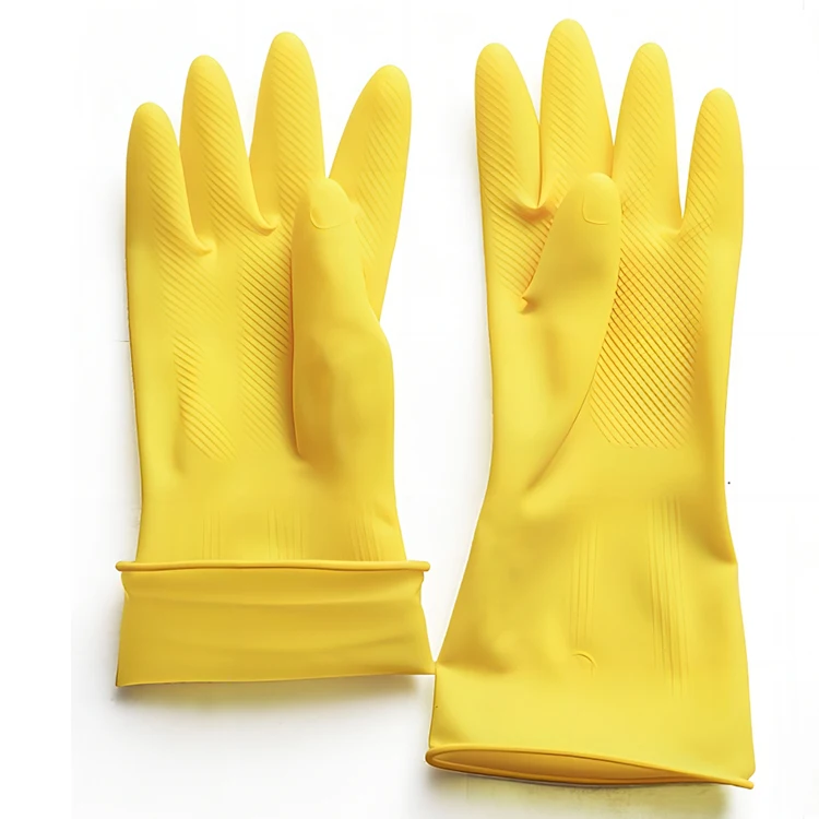 Yellow Latex Rubber Household Gloves Waterproof and Anti-Slip Kitchen Gloves Ready for Shipment Cheap Household Latex Gloves