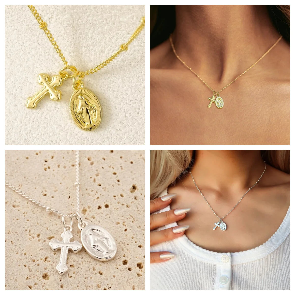 New Fashion Jewelry Necklace Cross Pendant Necklace Jewelry Women 925 Sterling Silver Catholic Cross Gold Coin Necklace Jewelry