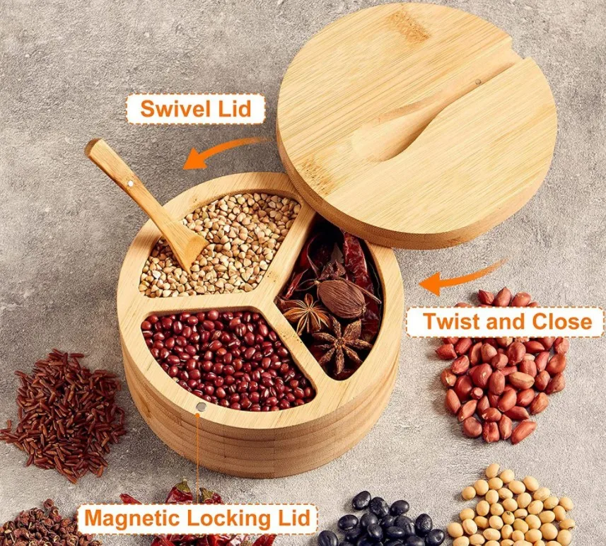 Bamboo Spice Jar Organizer With Bamboo Lid And Bamboo Spoon Spice Jar Set