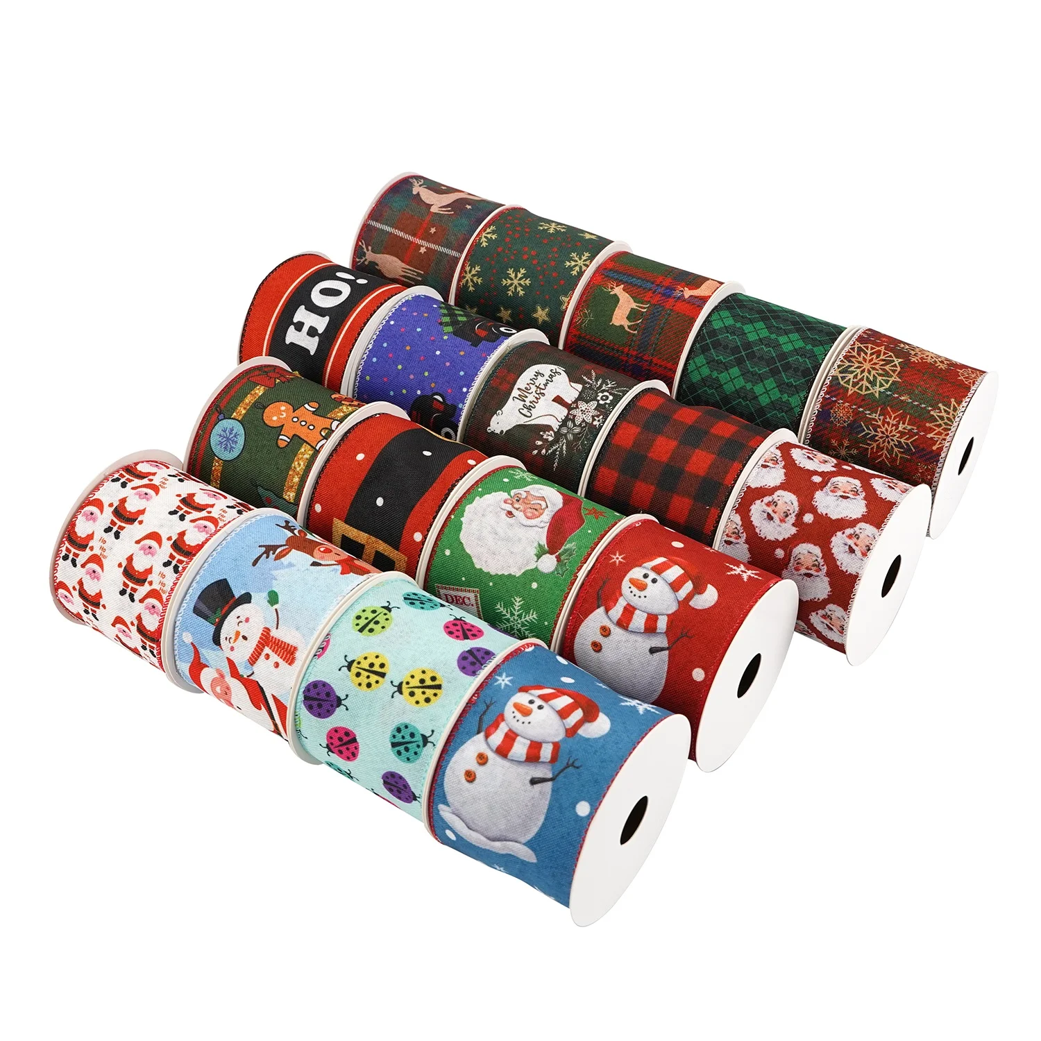 
Amazon Hot Sale 63mm Heat Digital Printing Cheap Christmas Wire Edge Ribbon for Wreath Decoration DIY Crafts 