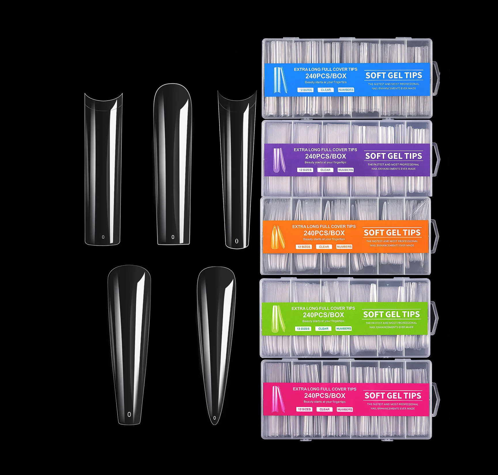 Private label 240Pcs Box  4XL Long Coffin Clear Full Cover Nail Tips ABS Natural Coffin Ballerina Square Stiletto Nail Tips