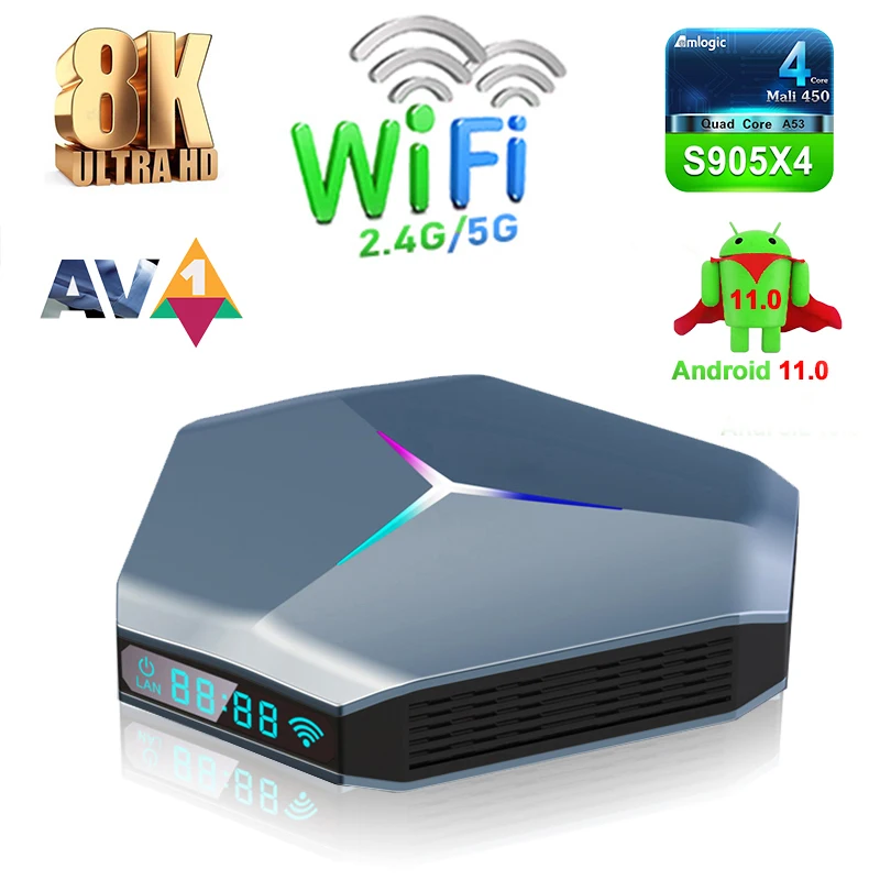 Amlogic S905X4 Quad core 8K android 11 Ram 4gb Rom 32gb 2T2R dual wifi AV1 video decoding cloud system ihomelife android tv box