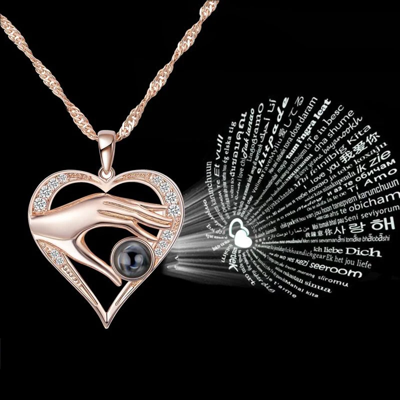 
Heart Hand 100 languages I love you necklace Projection Pendant Necklace Women Jewelry Collier best Mom Gifts 