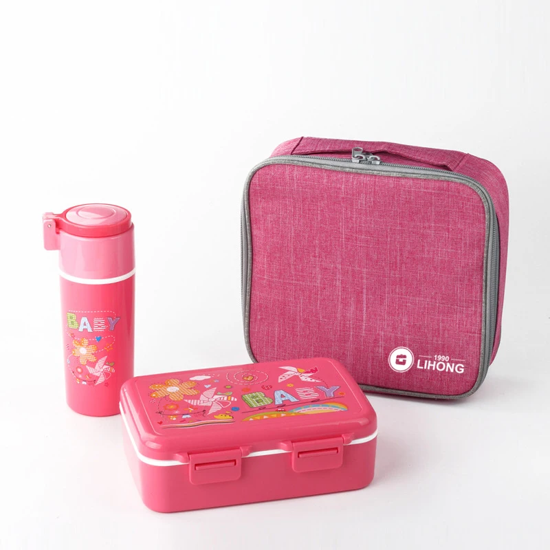LIHONG Lunch Box with Water Bottle and Lunch Bag for School Kids Food Storage Containers 3 Compartment