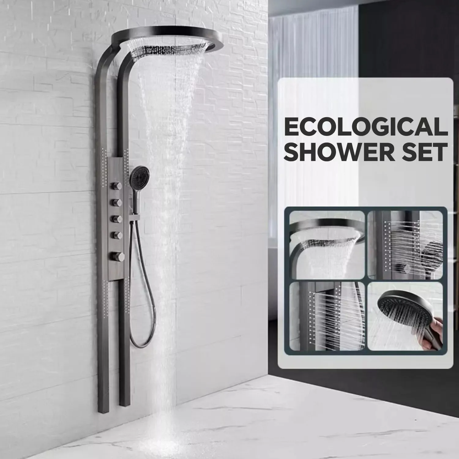 Rainfall Waterfall Black Digital Thermostatic Shower Set Bathroom Brass Mixer Hot Cold Faucet Soft Jet Spray Villas Apartments