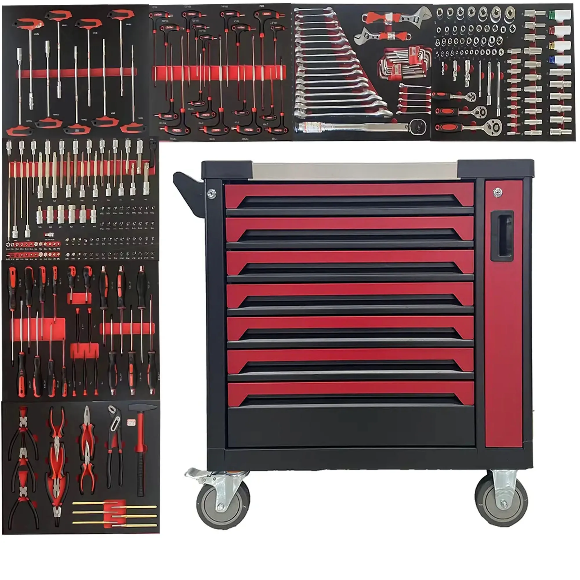 CE 296 pcs Tool Set Hot selling Too Cabinet with Casters Stainless Steel Roller Tool chest/Cart/Trolley for Automotive Repair