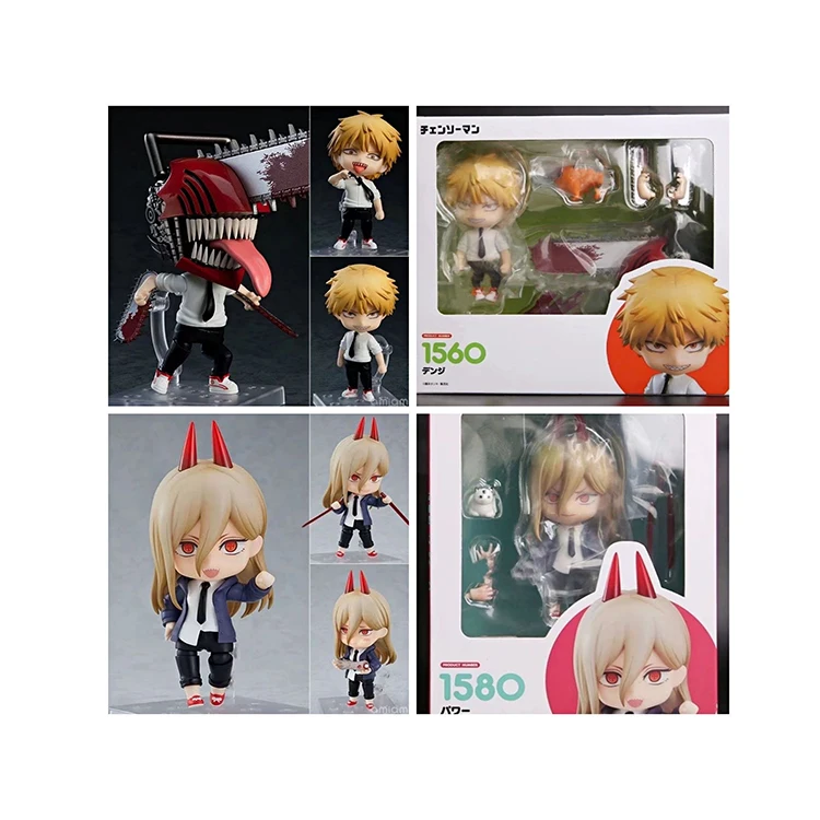 10cm Cute Version Chainsaw Man Denji 1560 Power 1580 PVC Anime Action Figure Change Face  Model Doll Toys
