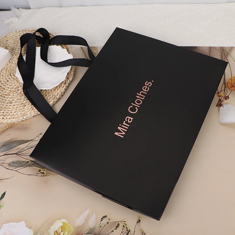 china manufacturer black matte stamping rose gold paper bag paper luxury brand shopping gift bags with custom