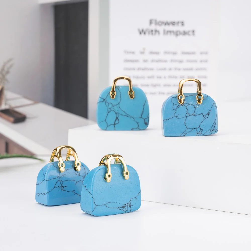 BZ JADE TIFA Factory wholesale 1 inches Mini Blue turquoise Purse Carving  fine Handbag Pendant Gemstone Purse for Gift tool