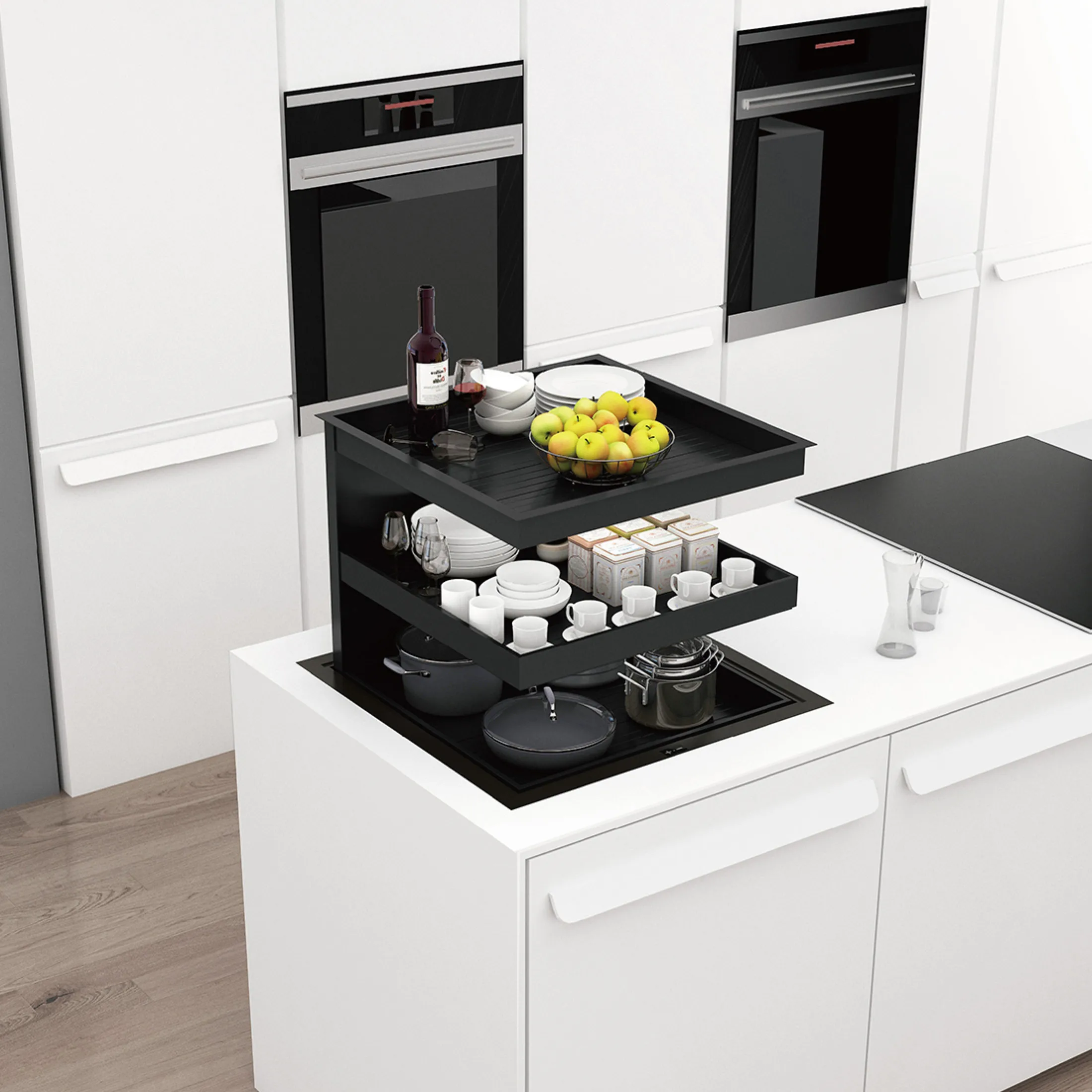 New kitchen Automatic cabinet voice control lifting wall cabinet electric lift pull basket