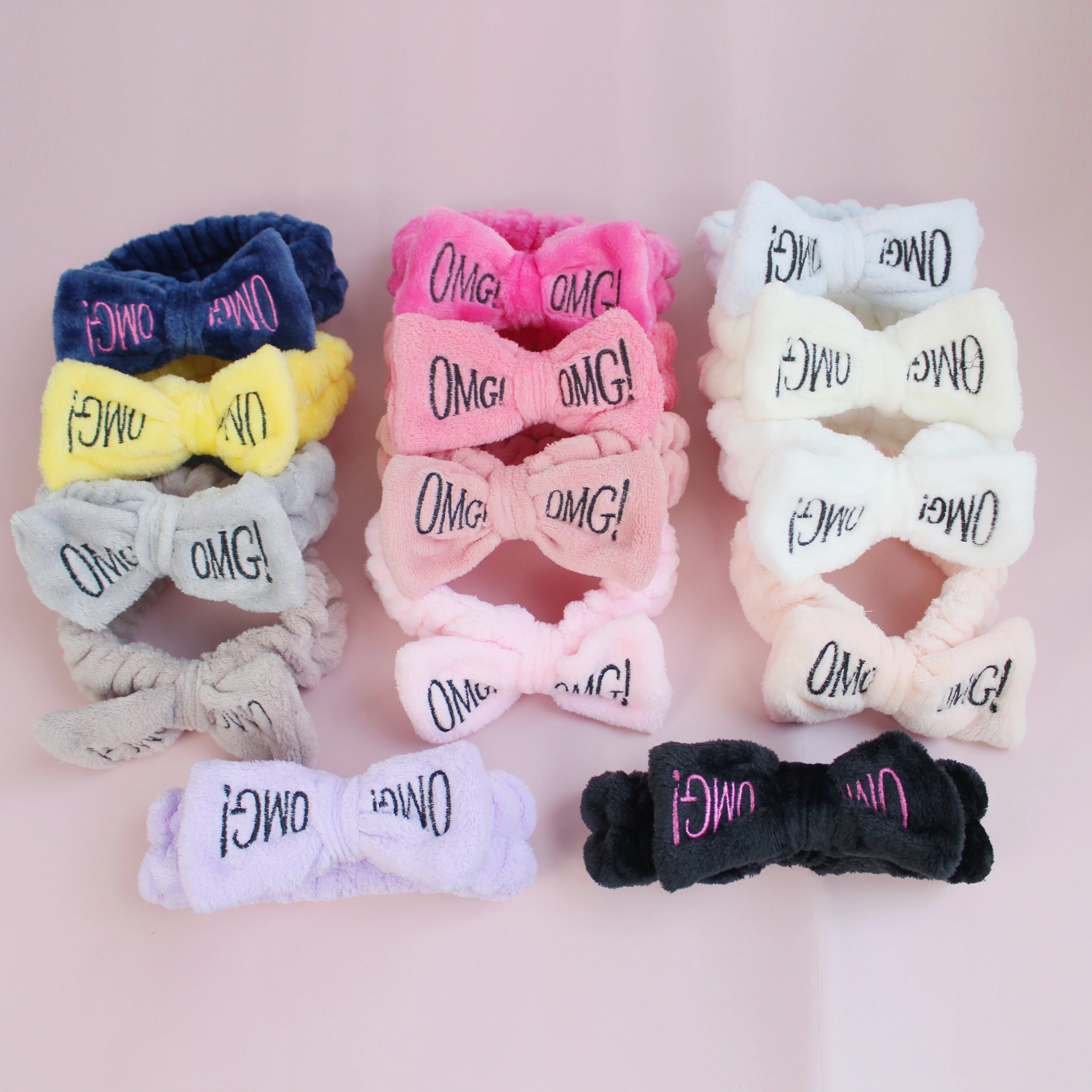 Genya OMG carol fleece headband Spa Coral Fleece Makeup Cosmetic Shower Terry Cloth Bow Headbands for Washing Face
