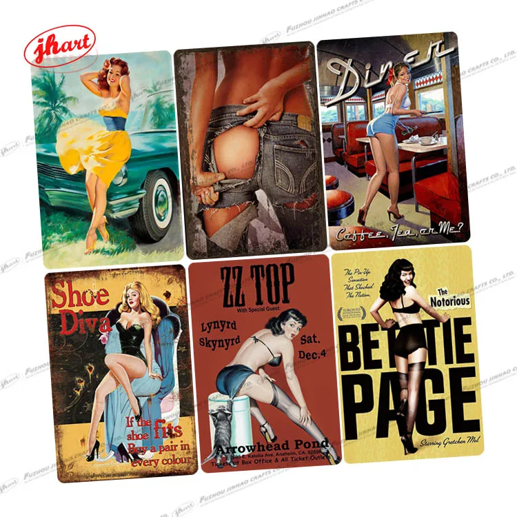 collect Pin Up Gril metal sign plate Coffee Backyard Bar Garden Wall Decor vintage team logo embossed metal plaque tin sign