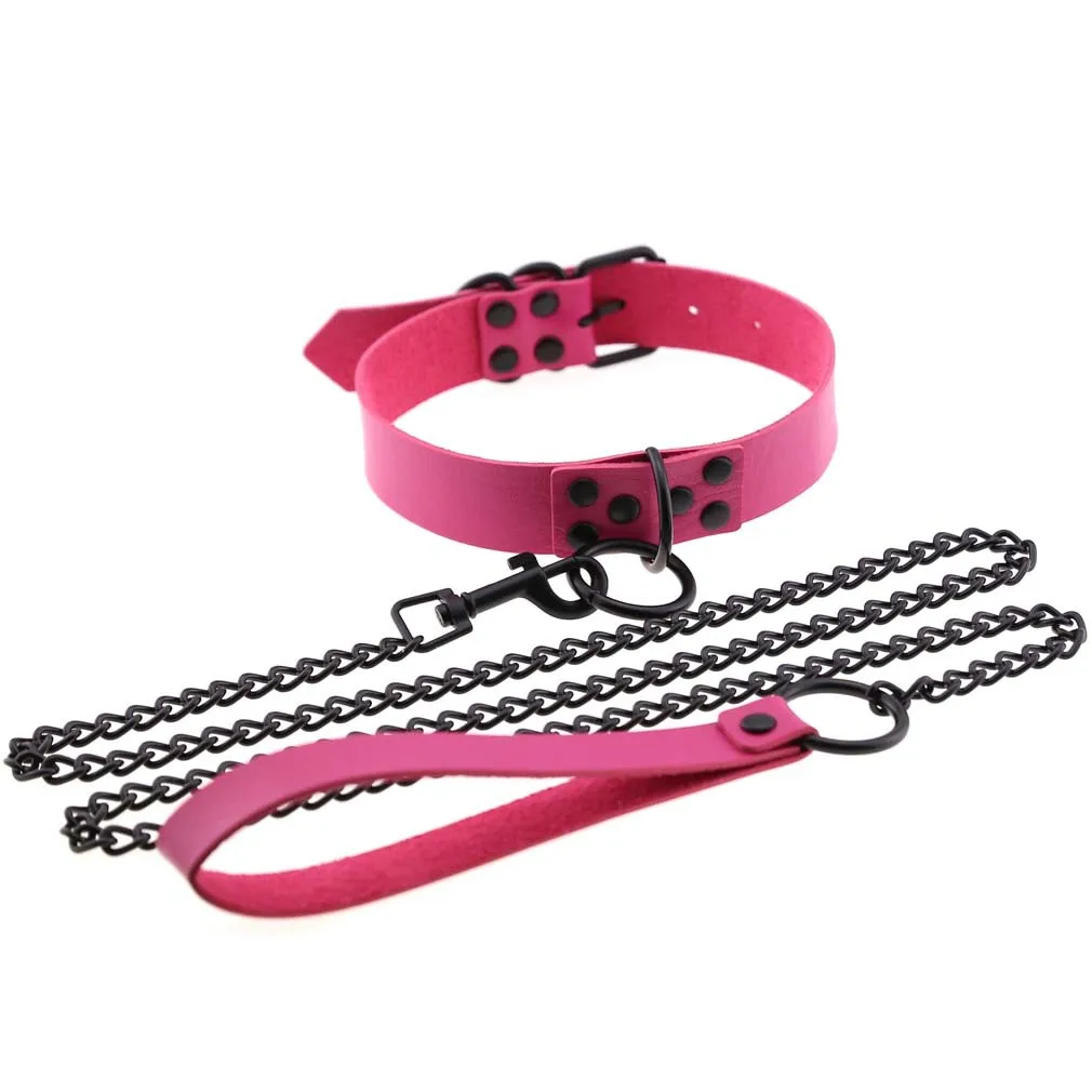 Punk Choker Leather Collar Goth Choker Metal Necklace Clavicle Chain for Women Girls Female