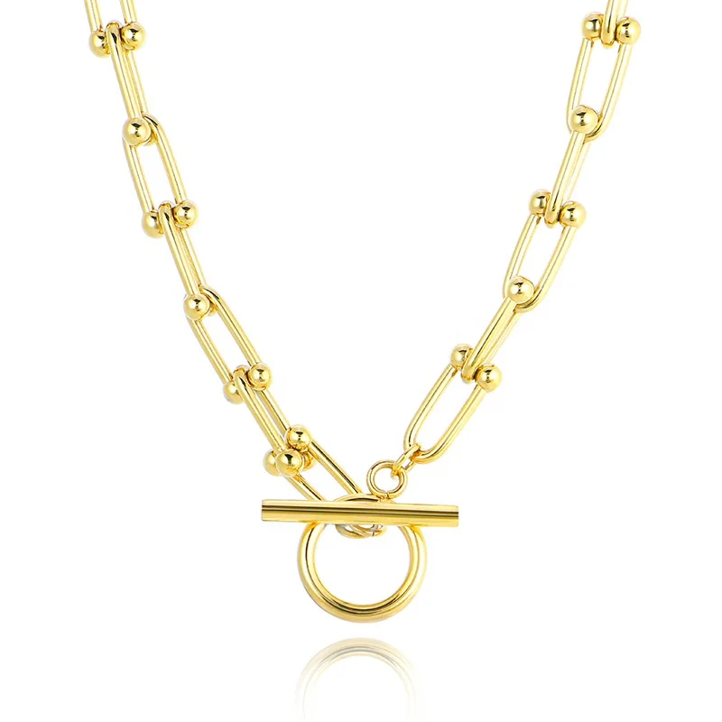 Wholesale 14K Gold Plated Toggle Clasp Choker Chunky Link Chain Stainless Steel Necklace Jewelry