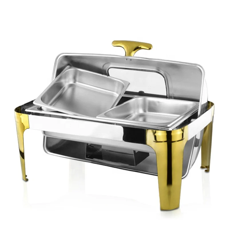 Luxury Roll Top Buffet Catering Equipment Food Heating Full Size Chafing Dish with Vision Lids