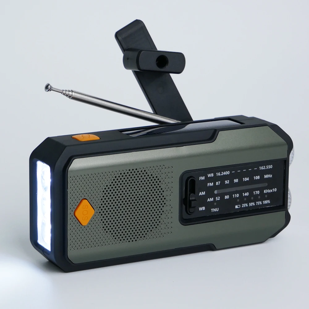 OEM NOAA AM/FM Emergency Radio Portable 2000mAh Power Bank with Solar,  Hand Crank & USB-C Charged, SOS Alarm & LED Flashlight