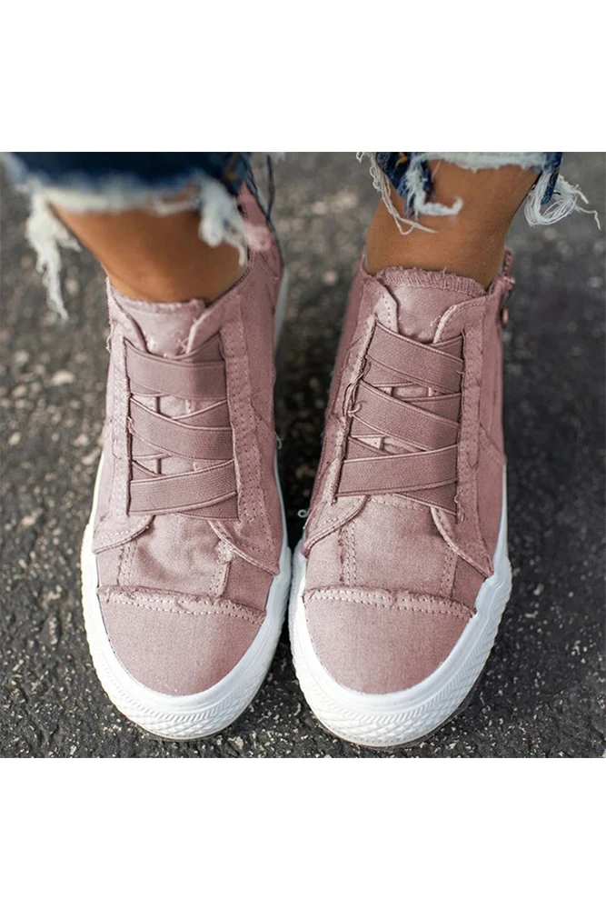 
2020 New Fashion Ready to Ship Wholesale Cheap Women Casual Fashion Canvas Flat Sneakers Shoes Zipper Side 