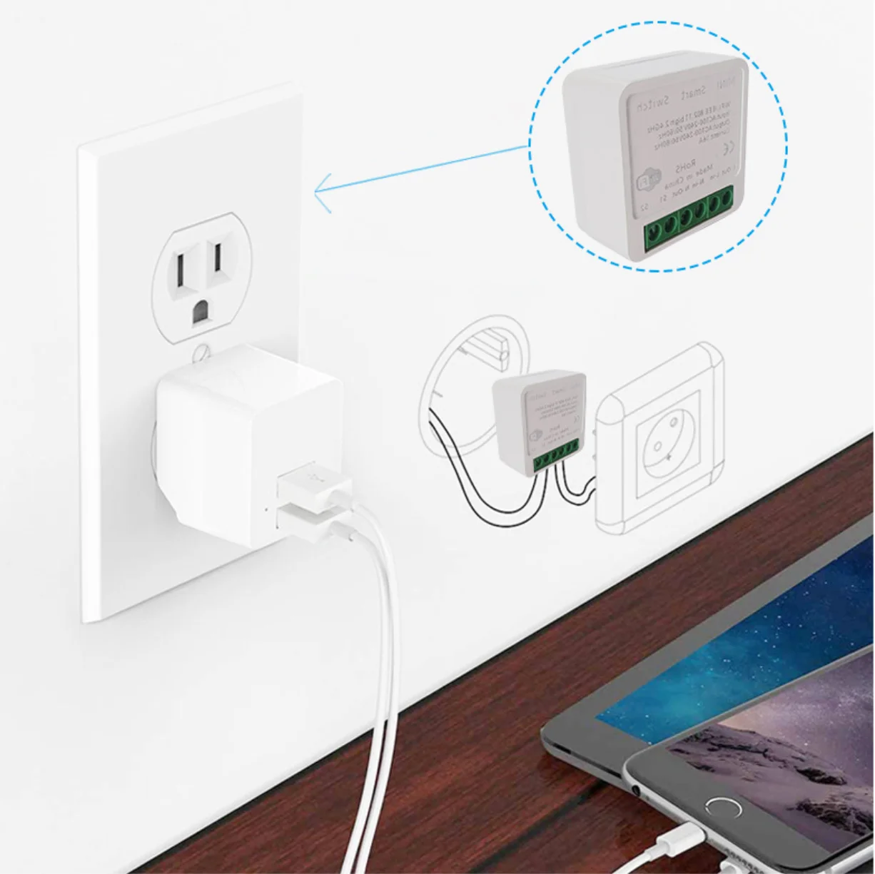 Tuya 2 Gang Wifi switch module inteligente  wifi relay