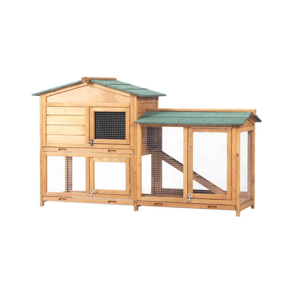 Large space double tier story wooden bunny rabbit hutch guinea pig house cage with ramp and run