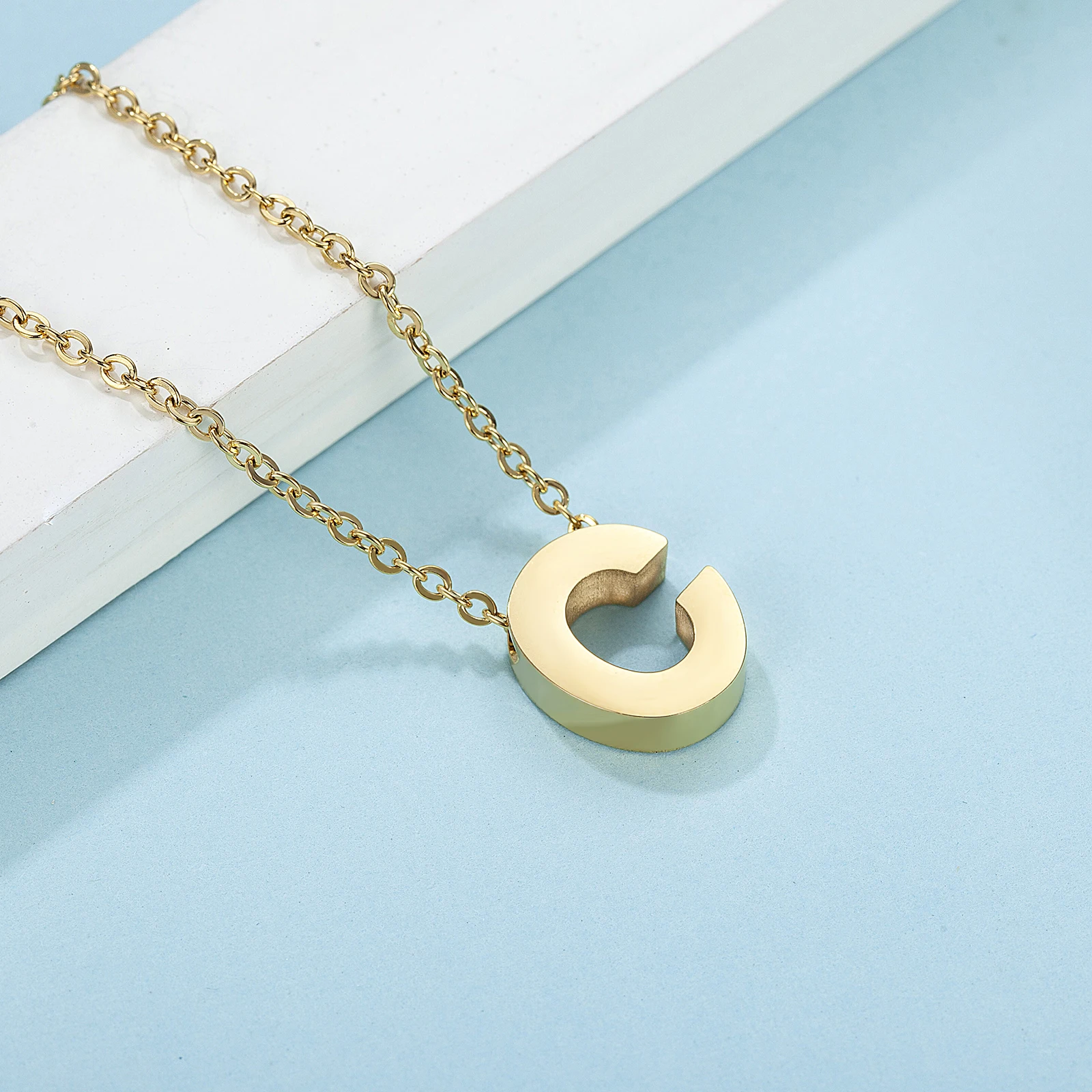 Minimalist Design Women Jewelry Gold color Stainless Steel letter Pendant Necklace For Girls Signature chain