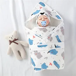 Dropshipping cotton newborn baby hospital muslin swaddle flannel plain receiving hoodie baby swaddle wrap blanket with belt
