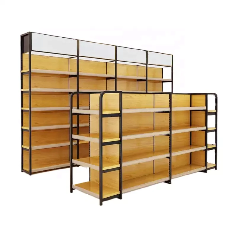 Wood Cover Shelf Display Racks Supermarket Shelving