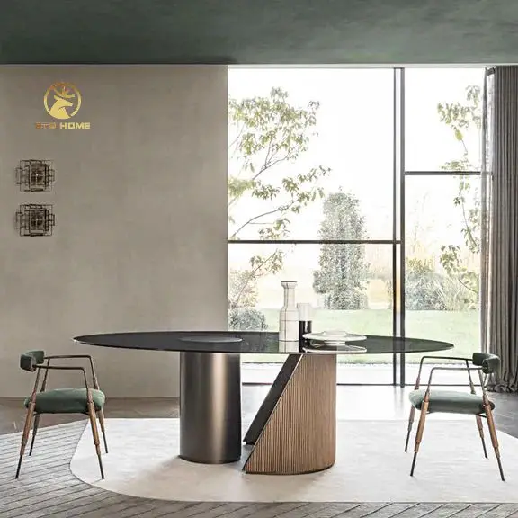 Italian Minimalist Round Dining Table Designer Light Luxury Tempered Glass Countertop High-end Restaurant rectangle dining table