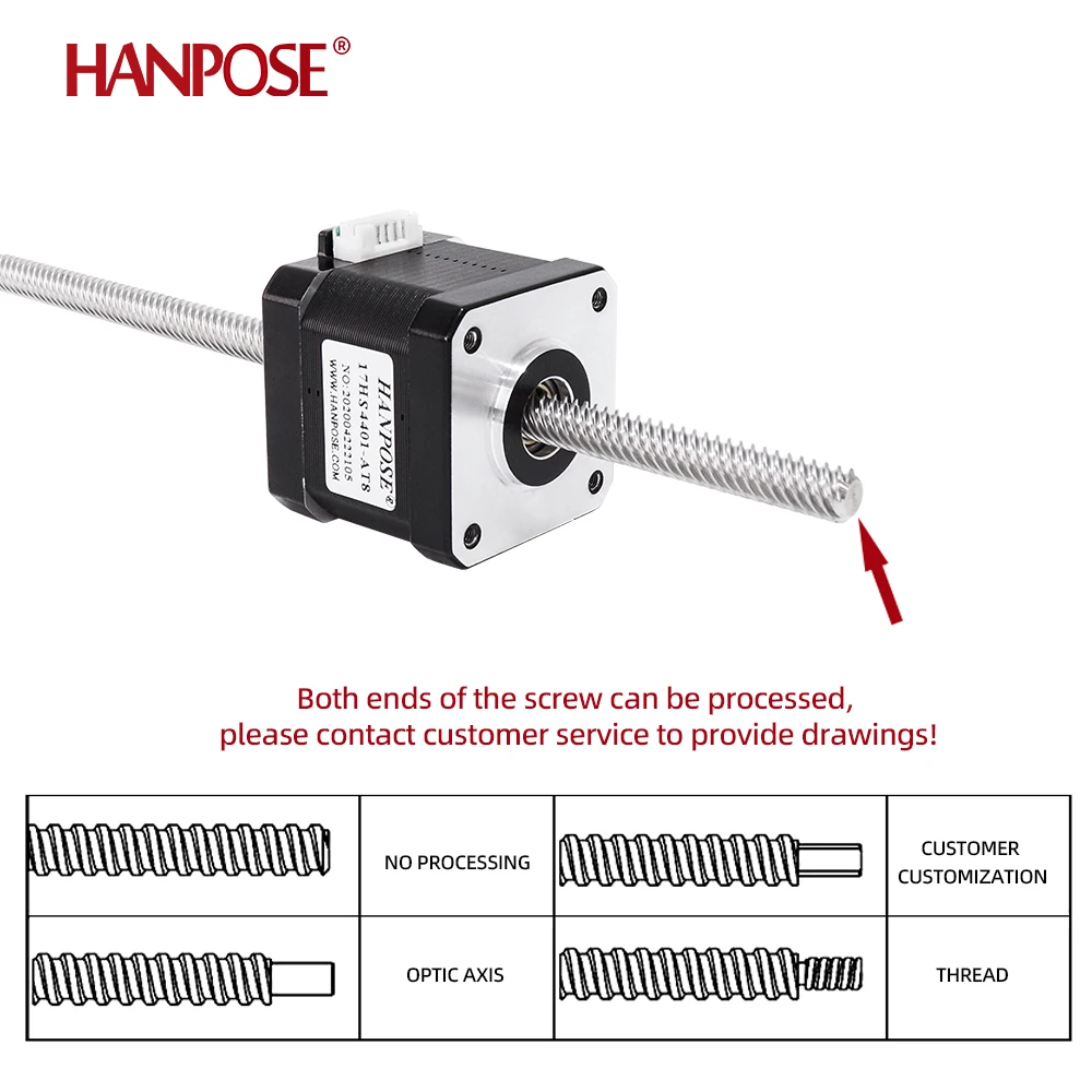 HANPOSE nema17 Through screw motor 40N.cm 1.5A 42HA40-T8*8  200mm  for CNC 3d printing lead screw 12v stepper motor nema17