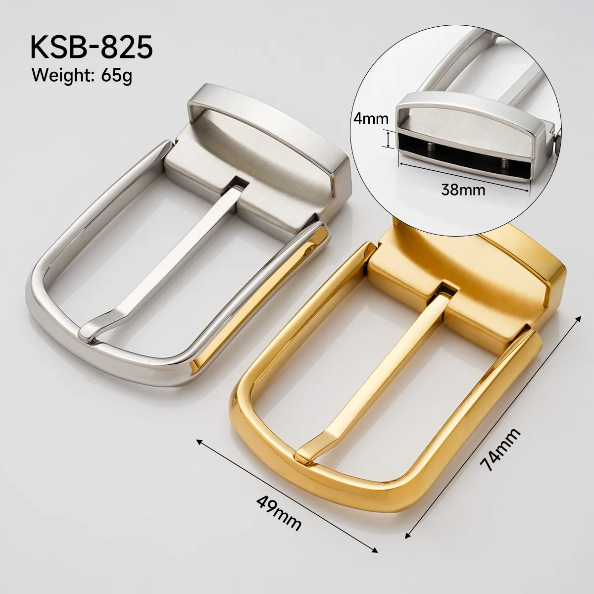 Custom Made 1.5 Inch Single Prong Square Belt Buckle 38mm Gold Solid Stainless Steel Metal Logo Leather Belts Buckles for Men