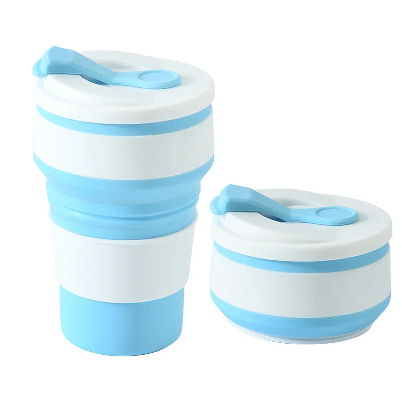 350ML Silicone PP Folding Cup Collapsible Mug With Cover Coffee Travel Outdoors Portable Water Drinking Tea Cups