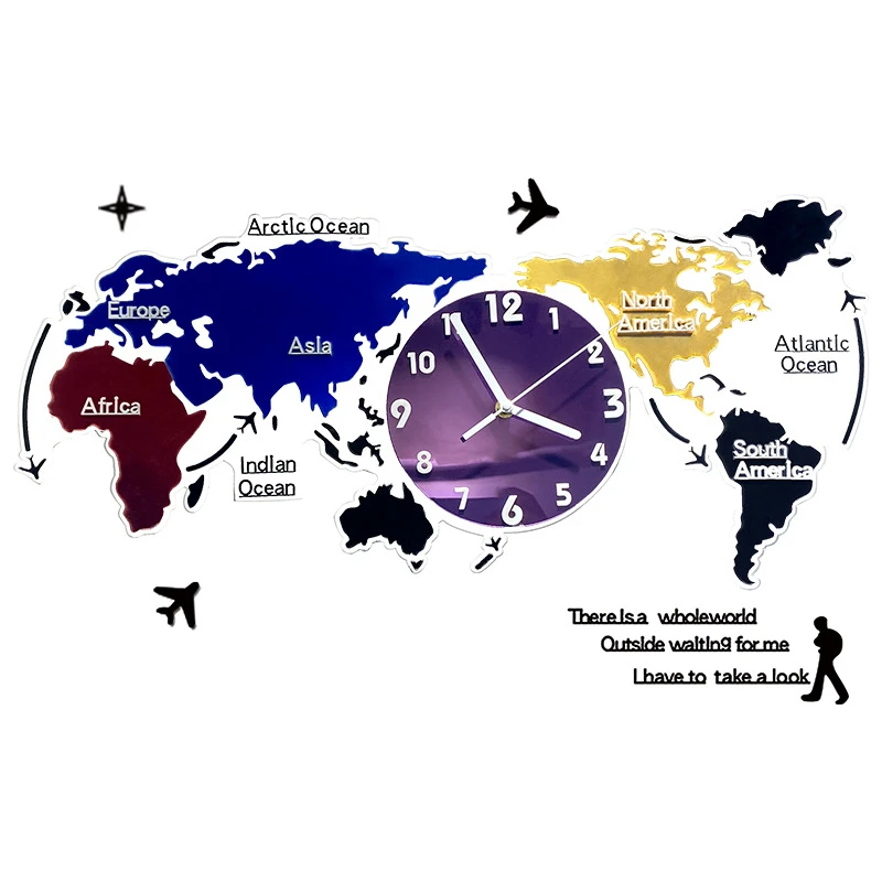 Newart coloured luminous acrylic world map wall clock