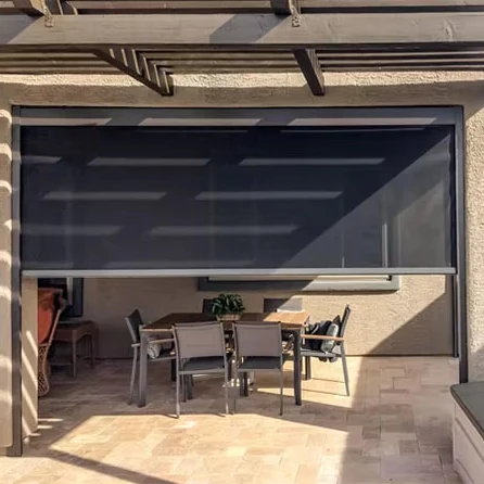 TOMA-Commercial Wind Screen Mesh  with 50% Transparency Fabric Motorized Windproof Roller Blinds