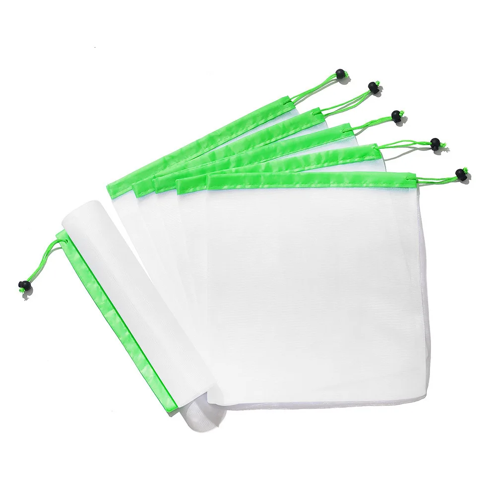 Eco Friendly Reusable Produce Transparent Washable Grocery Mesh Bags for Storage Fruit Vegetable