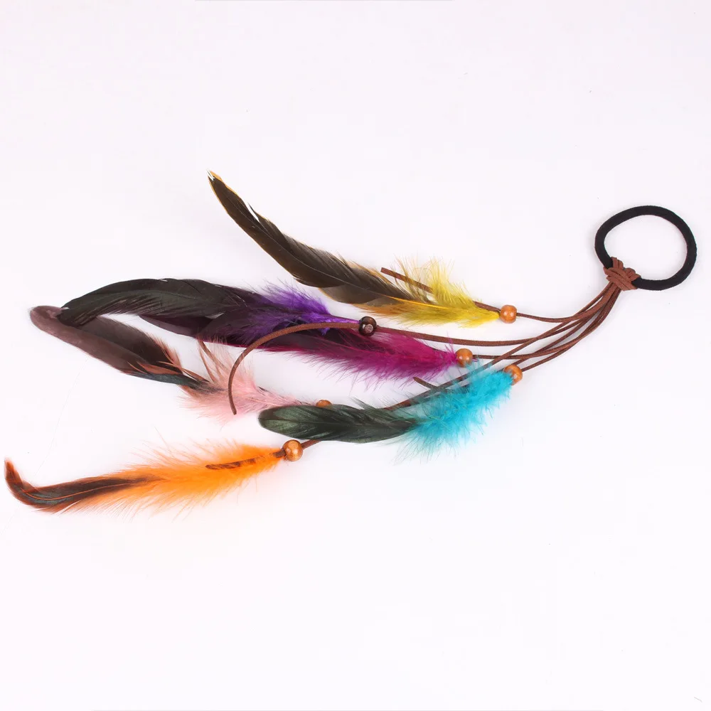 Fashion Boho feathers Headband Clip Rope for Woman Festival Hair Accessories Peacock feathers Turban Ladies Adjust Hairband