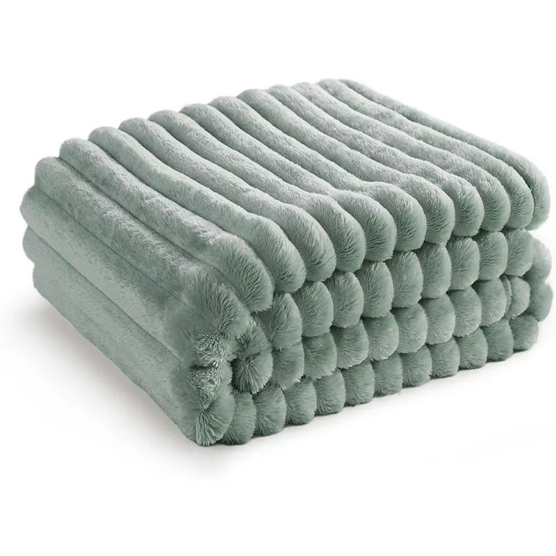 Flannel Blanket Plush Striped Blanket Fleece Blankets for Winter Soft Lightweight Fuzzy Cozy Luxury Microfiber