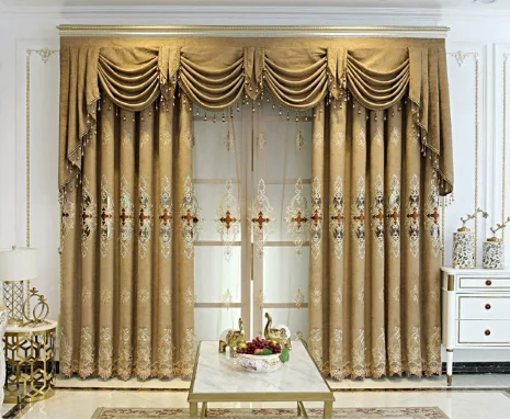 Bedroom Living Room Ready Made Cortinas Para Salas Valance Luxury Chenille Decoration Black Out Embroidered Curtain