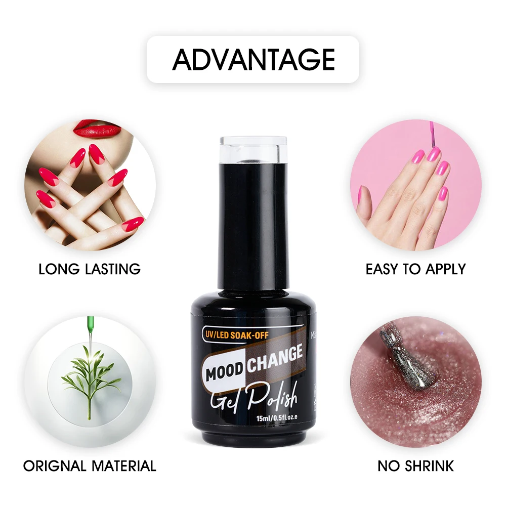 Thermal Gel Wholesale Nail Supplies High Pigment 15 ml Mood Change Organic Vegan Custom Private Label UV Nail Gel Polish